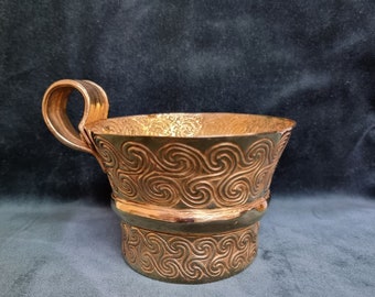 24K Gold-Plated Mycenaean Cup - Copper Spiral Decor, Ancient Greek Reproduction, Luxury Tableware