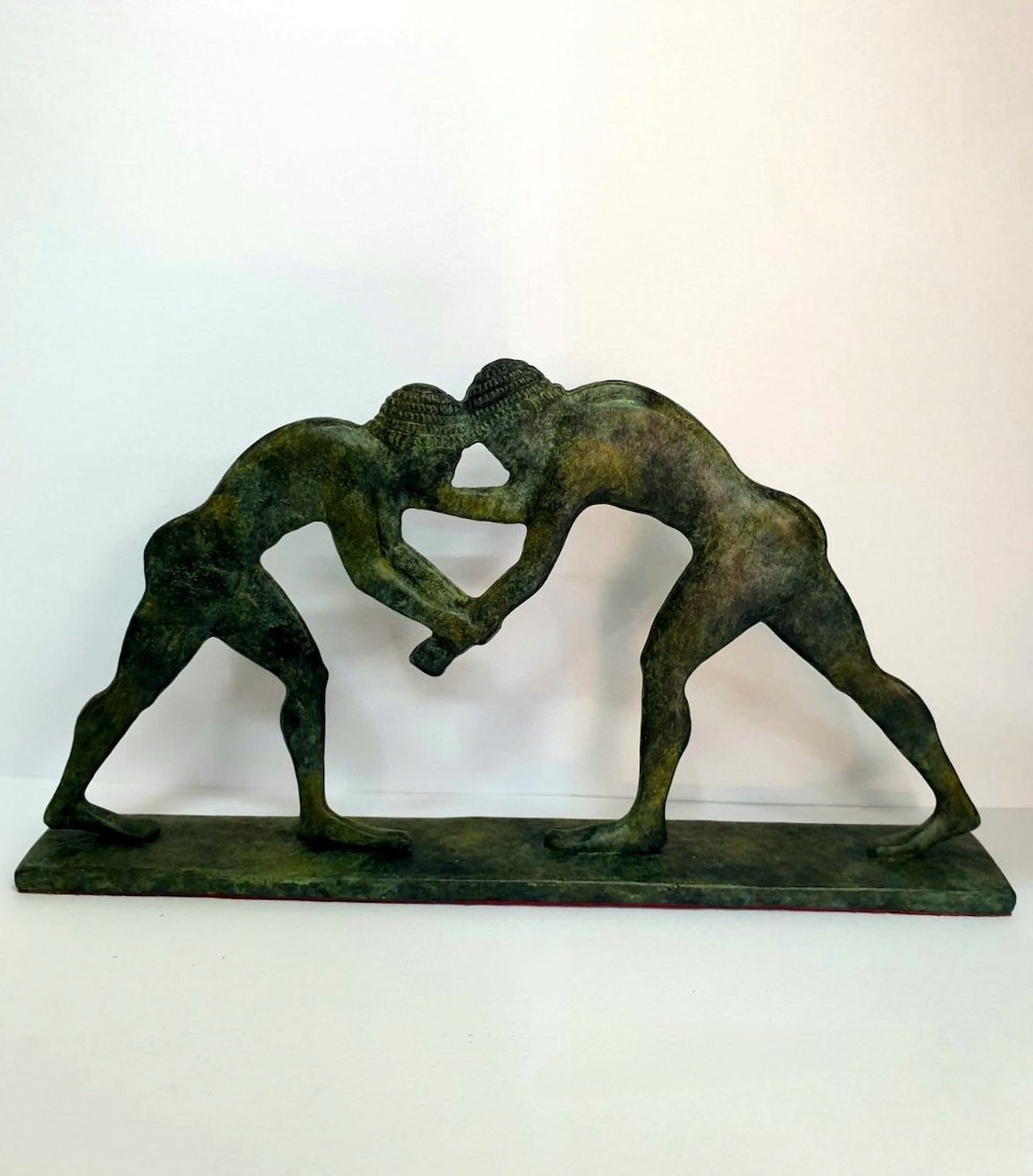 Ancient Greek Wrestling Athletes Bronze Statue Ancient Greece Etsy