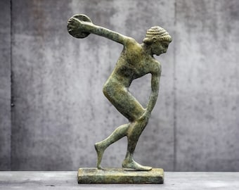 Ancient Greek Discobolus Statue - Bronze Miniature Discus Thrower Sculpture - Collectible Art - Historical Home Decor