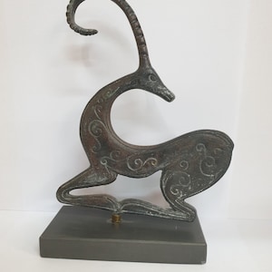 Handcrafted Bronze Ibex Sculpture - Patina Finish Metal Artwork for Home Decor