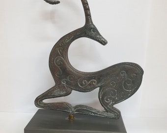 Handcrafted Bronze Ibex Sculpture - Patina Finish Metal Artwork for Home Decor