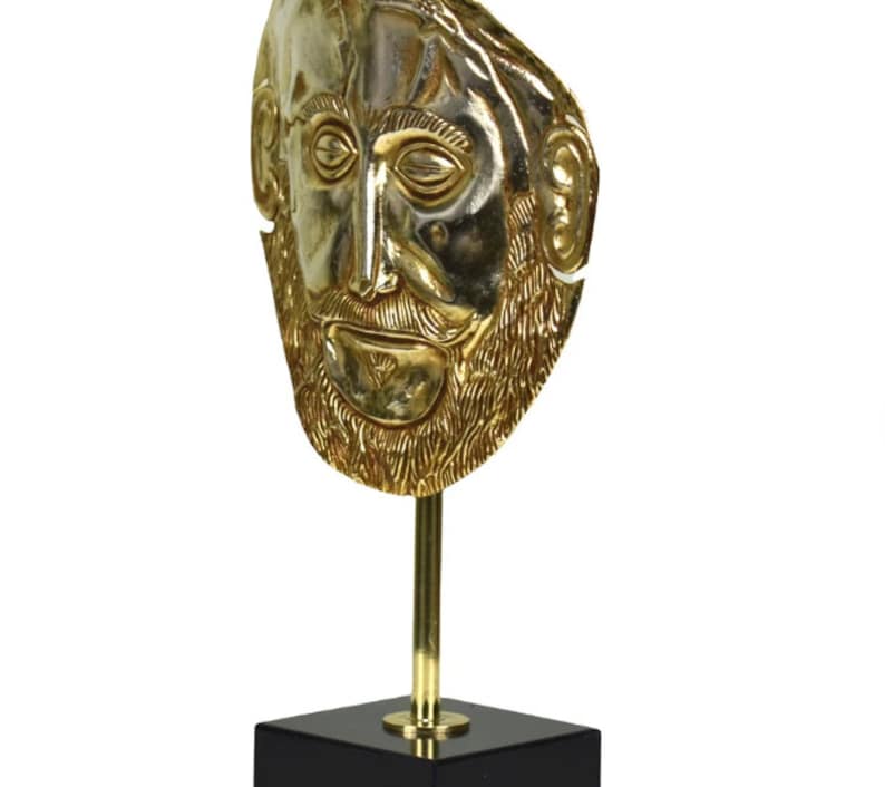 King Agamemnon Mycenae Mask Replica 1600 BC Gold-Plated Copper Museum-Quality Collectible image 2