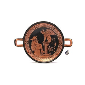 Attic Red-Figure Kylix: Oedipus and the Sphinx of Thebes - Reproduction from Vatican Museum