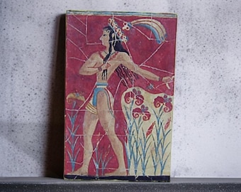 Copie De Fresque Minoenne - Jeune Fille Au Safran - 1550 Av. J.-C. - Peinte à La Main - Grèce