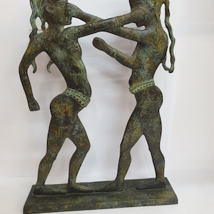 Ancient Akrotiri Boxers Statue - Bronze Reproduction of Santorini Fresco for Collectors