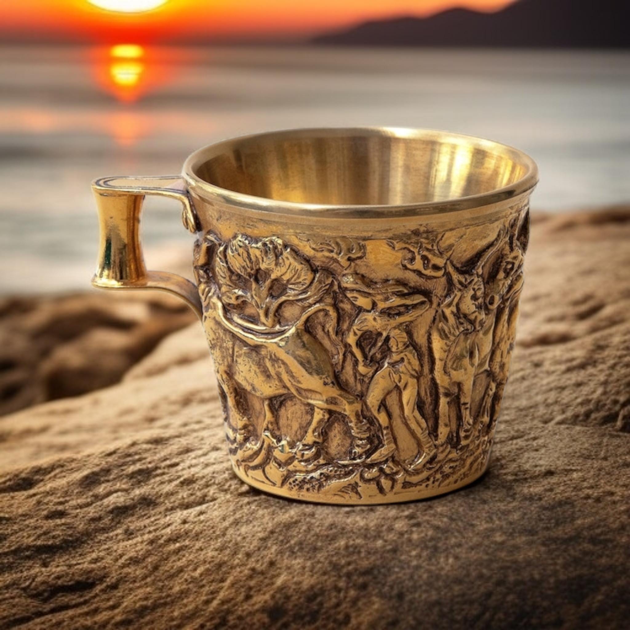 24K Gold-Plated Minoan-Mycenaean Cup - Small Copper Goblet, Luxurious Gold Finish