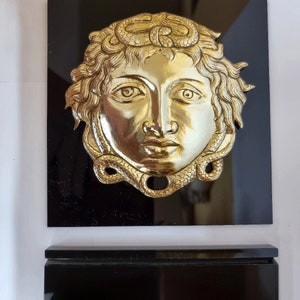 Bronze Gorgon Face Replica - Gorgoneion Greek Art - Protective Symbol - Museum-Quality with Plexiglass Stand