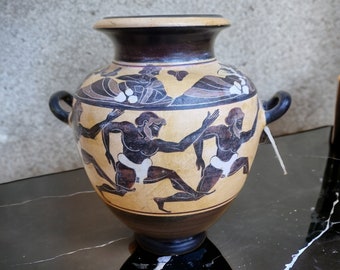 Ancient Greek Attic Vase - Black Figured Stamnos Pottery, Collectible Ceramic Art