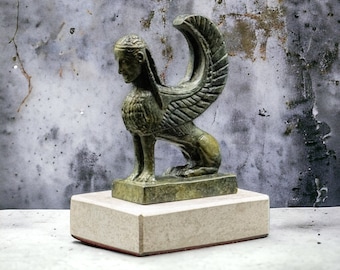 Handcrafted Bronze Sphinx Statue - Antique Egyptian Mythological Home Decor - Unique Artisan Sculpture