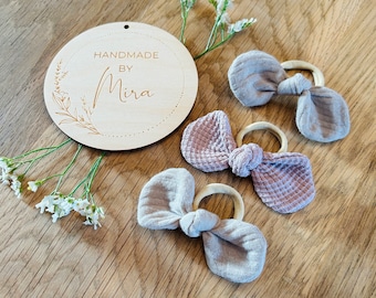 Haarschleife Zopfgummi Baby Kinder Mädchen Handmade Schleife Haargummi Haarband Accessoire Musselin Geschenk Geburtstag Taufe