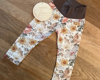 Handmade Baby Leggings mit Bündchen Hose Jersey Geschenk Geburt Geburtstag Taufe Weihnachten Herbst Winter