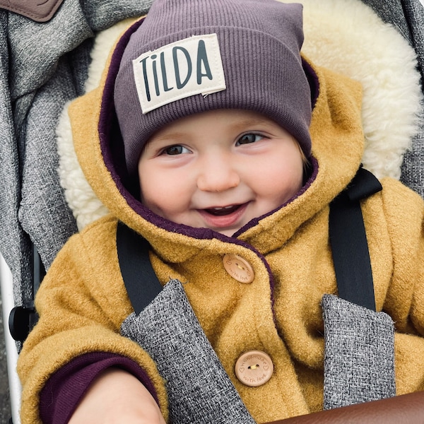 Handmade Baby Kinder Hipster Beanie Ripp Geschenk Winter Herbst Mütze Name personalisiert Rib Jersey