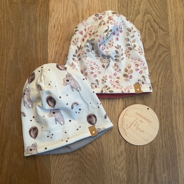 Handmade Baby Mütze Wintermütze dick gefüttert Beanie Jersey Fleece Geschenk Herbst Winter Weihnachten Geburt Geburtstag