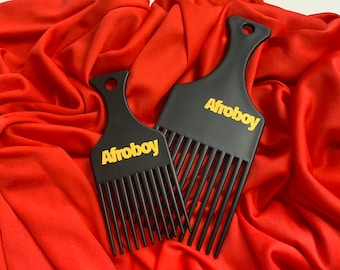 Afroboy black afro-comb with logo; for styling and detangling