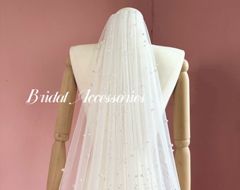 Perle Hochzeit Schleier,gestreute Perlen Schleier, Brautschleier, Schleier mit Fingerspitze, langer Hochzeitsschleier, Elfenbeinperlen Schleier, Walzer Schleier, Hochzeitsschleier