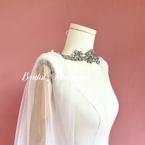 Glitter Wedding Cape Shawl,Rhinestone Bridal Cloak,Bridal Cover Up,Tulle Cathedral Cape Veil,Whtie/Ivory Shoulder Cape,Women Long Shawl
