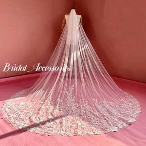 Floral Lace Wedding Veil,Floral Lace Veil,Single Layer Veil,Cathedral Wedding Veil,Comb Veil,Royal Veil,Bridal Veil,Simple Veil,Veil