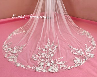 Vintage Bridal Lace Wedding Veil,Tulle Veil,Leaf Lace Veil,Church Veil,Cathedral Veil,Lawn Wedding Veil,Photography Veil,Wedding Gift