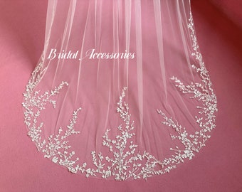 Soft Lace Bridal Veil, Floral Lace Wedding Veil, Cathedral Wedding Veil, Vintage Veil, Bridal Long Veil, Veil