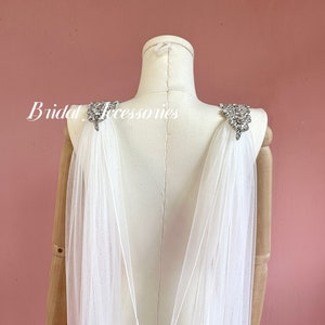 Glitter Wedding Cape,Rhinestone Bridal Cloak Shawl,Women Wedding Dress Tulle Cape,Shoulder Veil,Long Cathedral Cape Veil,Bridal Cover Up