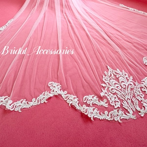 Wedding Cathedral Lace Veil,Royal Bridal Veil,Long Lace Veil,Single Layer Veil,Ivory Lace Veil,118&quot; Width Veil,White Veil,Custom Veil