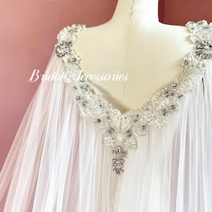 Pearl Wedding Cape,Glitter Bridal Cloak Shawl,Rhinestone Beaded Shoulder Cape,Cathedral Cape Veil,Whtie/Ivory Shawl,Bridal Cover Up