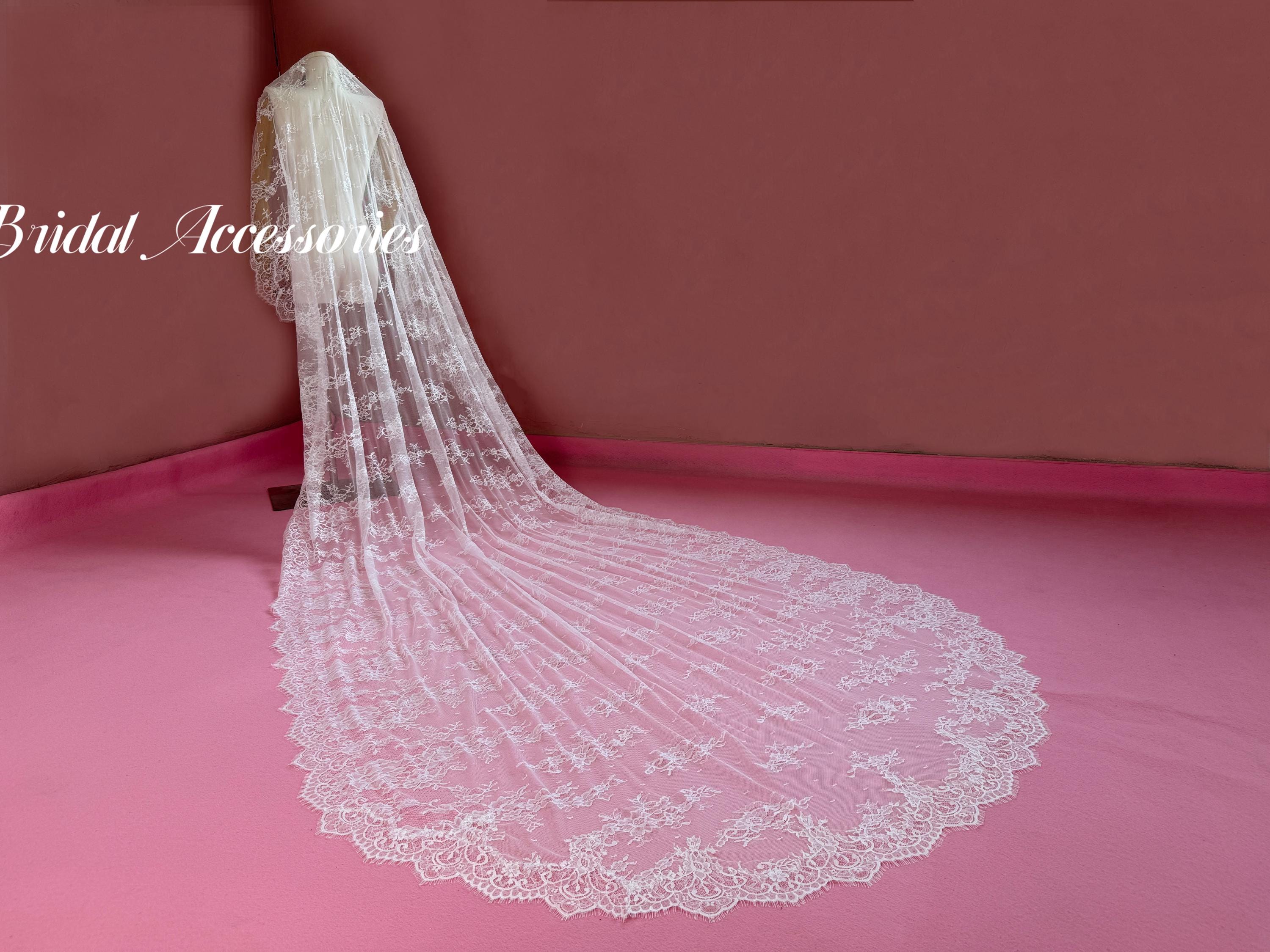Ivory Floral Lace Bridal Veil,flower Lace Wedding Veil,hair  display picture 1