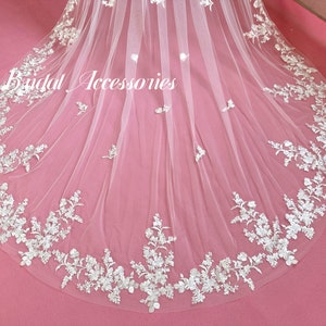 Soft Bridal Lace Veil,Cathedral Wedding Veil,Floral Lace Wedding Veil,White Veil, Long Veil,Classic Veil,Veil