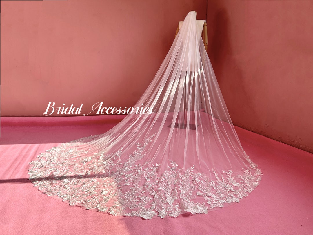 Luxurious Floral Lace Veil,long Veil,lace Veil,one Layer Veil