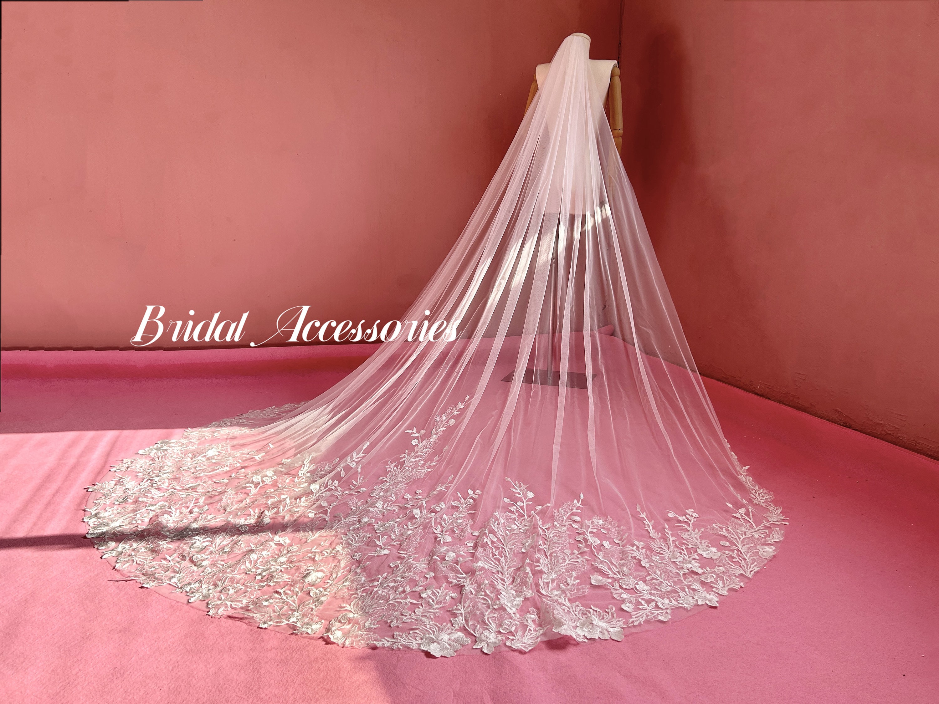 Luxurious Floral Lace Veil,long Veil,lace Veil,one Layer Veil
