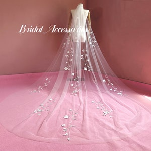 Simple Floral Lace Bridal Veil,Cathedral Veil,Long Veil,Ivory Wedding Veil,White Bridal Lace Veil,Wedding Accessories