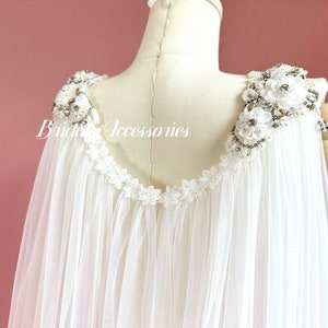 Floral Lace Wedding Cape,Long Bridal Shawl,Wedding Dress Tulle Cloak,Cathedral Cape Veil,Flower Beaded  Shawl,Ivory/White Cape
