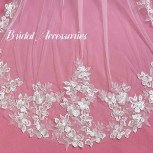 Simple Floral Lace Wedding Veil, Lace Edge Bridal Veil, Soft Wedding Veil, Cathedral Veil, Ivory Wedding Veil, Lace Veil