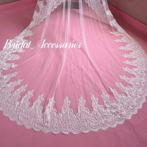 2 Tier Veil, Lace Edge Veil, Bridal Wedding Veil, Fashion Cathedral Veil, Ivory Lace Veil, Vintage Veil, Chapel Veil, Royal Wedding Veil