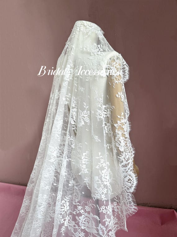 French Floral Lace Veil，bridal Lace Veil,flower Lace Veil  display picture 2
