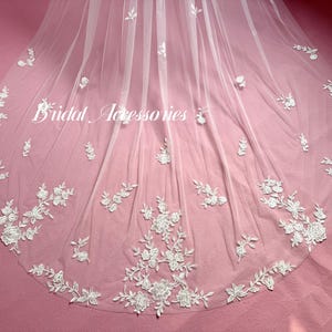 Wedding floral lace veil,bridal leaf lace veil,sequin veil,handmade veil,cathedral veil,ivory wedding veil,bridal veil,one layer veil