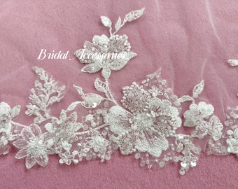 Floral Lace Wedding Veil,Beaded Wedding Veil,Cathedral Veil,Sequin Veil,Ivory Lace Veil,Modern Bridal Veil,Handmade Veil,Comb Veil
