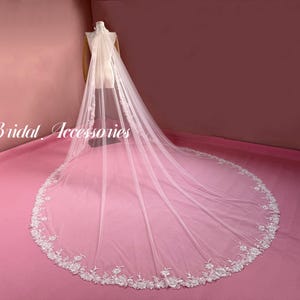 Beaded Bridal Veil,Beaded Sequins Veil,Elegant Wedding Veil,Floral lace Wedding Veil,White Cathedral Veil,Chapel Veil,Veil with comb