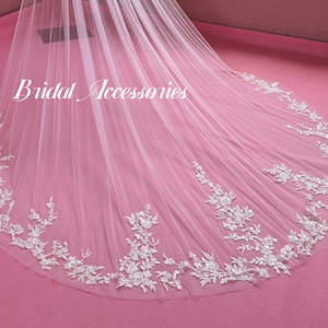 Floral Lace Wedding Veil,Sequin Wedding Veil,Beaded Bridal Veil,Embroidered Lace Veil,Cathedral Veil,Ivory Wedding Veil,Wedding Gift