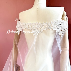 Wedding Lace Cape Veil,Bridal Shoulder Veil,Cathedral Cape Veil,Wedding Dress Cloak Shawl,Soft Tulle Shoulder Cape,Women Cloak