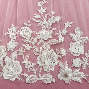 Floral Lace Wedding Veil,Sequin Veil,Bridal Veil with Lace,Cathedral Veil,Floor Length Veil,Bridal Lace Veil,Modern Veil,Ivory Veil