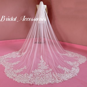 High Quality Floral Lace Bridal Veil,Sequin Lace Veil,Beaded Lace Wedding Veil,Floral Edge Wedding Veil,Tull Veil,Bridal Cathedral Veil,Veil