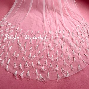 Wedding Pearl Feather Veil,Pearl Bridal Veil,Cathedral Long Veil,Pearl Veil,Ivory Veil,Minimalist Veil,Single Layer Veil,Veil For Comb