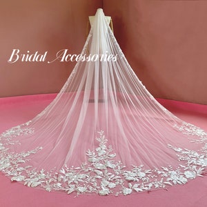 Floral Lace Veil,Embroidered Lace Wedding Veil,Cathedral Veil, Floral Bridal Veil,Royal Wedding Veil,Long Veil,Ivory Veil,Veil