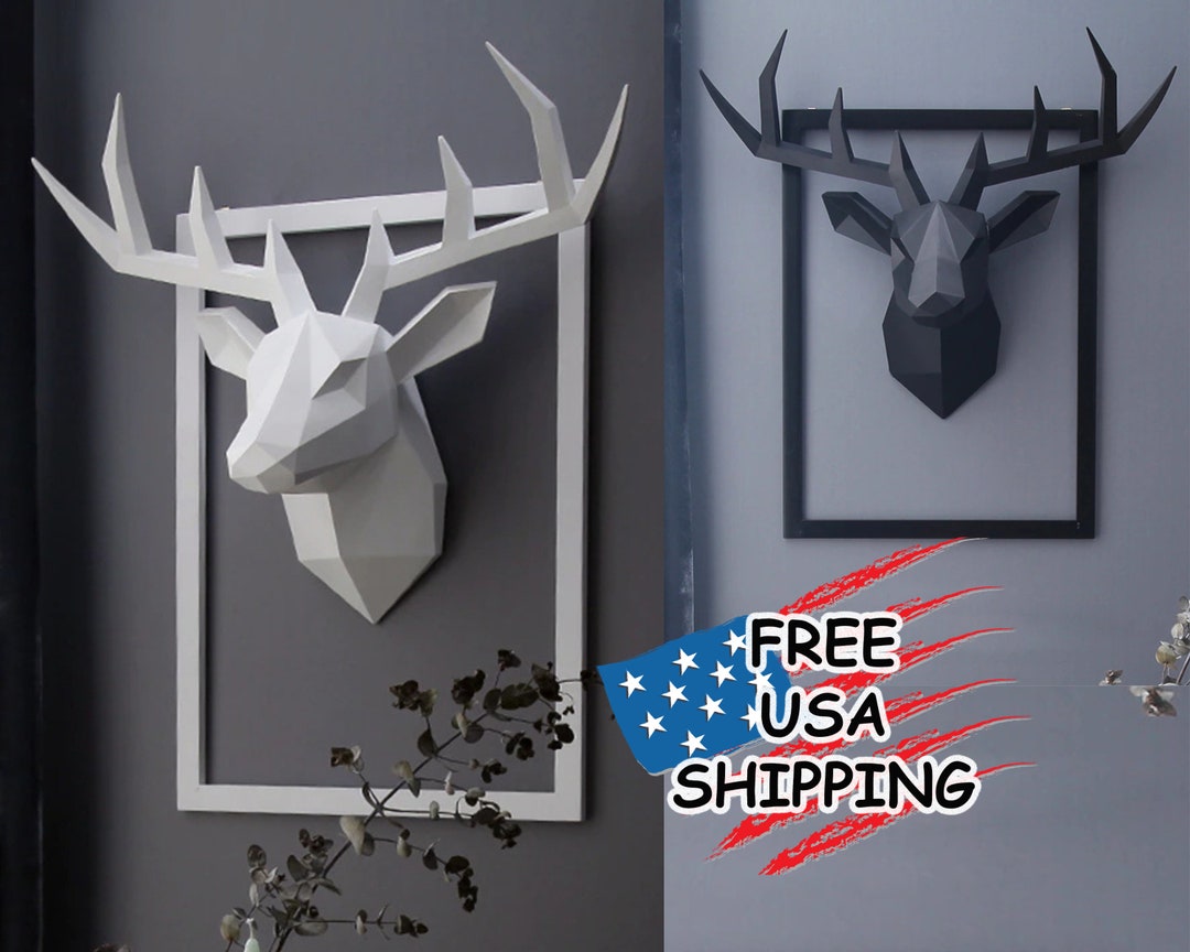 3D Modern Deer Wall Sculpture Geometric Deer Head Statue Etsy