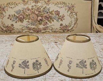 Set of Two French clip on lampshades with botanical garden flowers