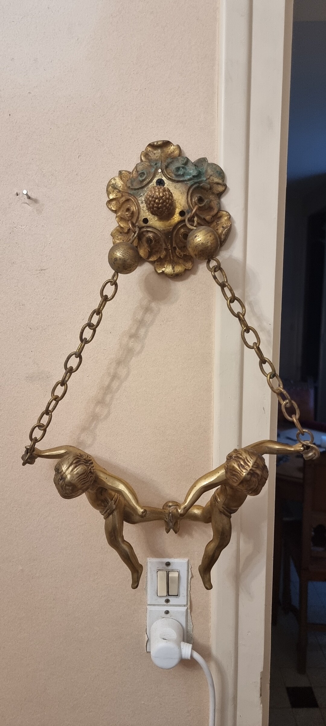 Art Mural Français Porte-plaque En Bois - Chérubins Putti Style French, 39x19 Pouces