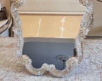 ベネチアンガラス　ムラーノガラス　パール　1960年代　ハンドミラー　イタリア 60年代にイタリアで手作りされたムラーノガラス製のヴィンテージ