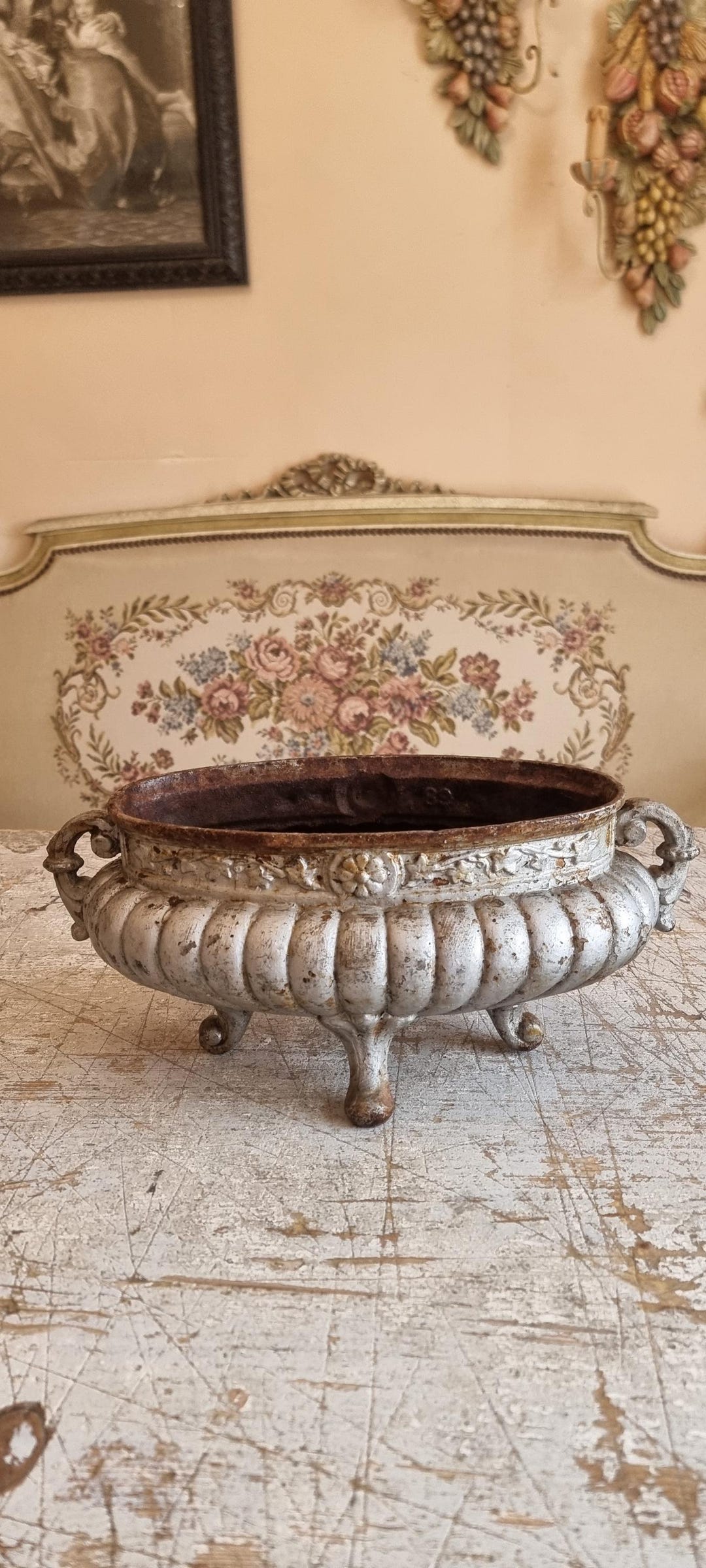 Antique Cast Iron Jardinière, French Faure Revin, Scrolled Handles ...