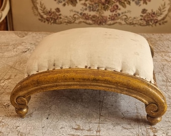 Impressive Destructed original French footstool in gilded wooden woth tiny bun foot